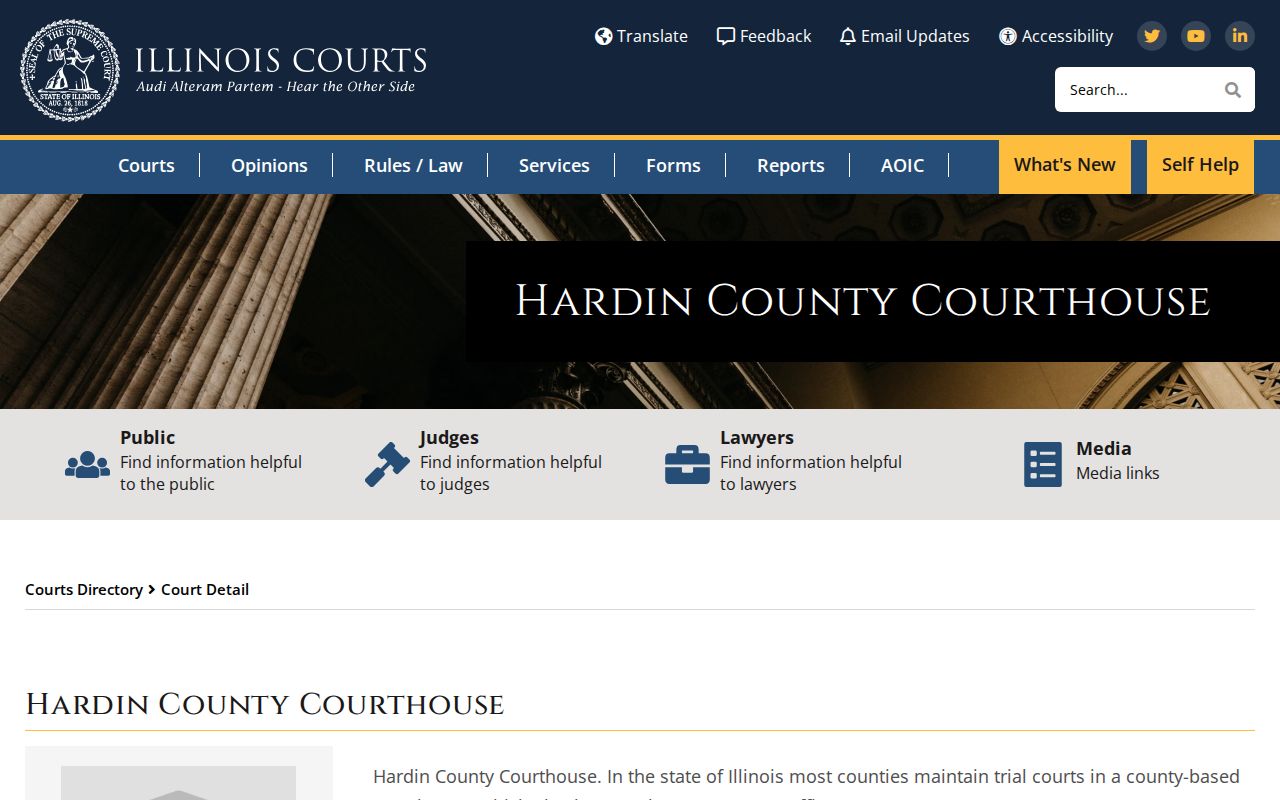Hardin County courthouse for criminal court case records
