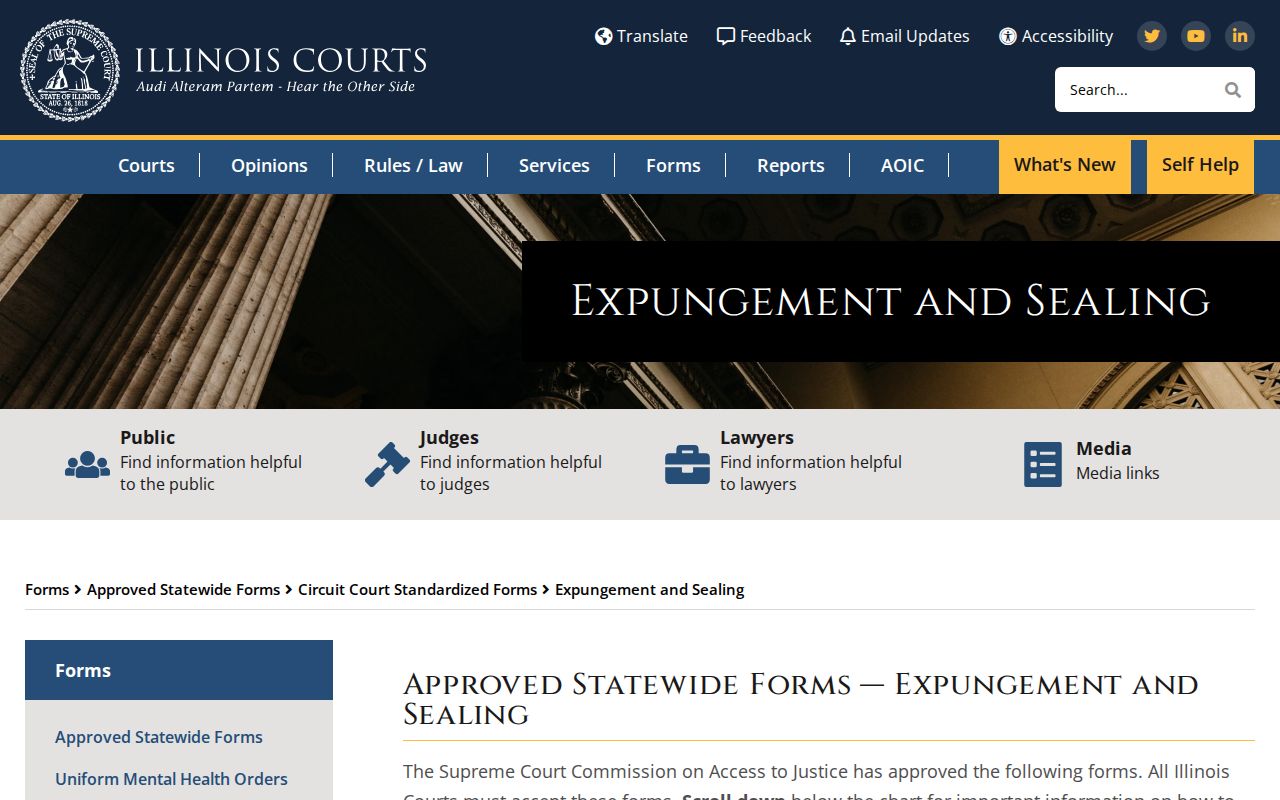 Illinois expungement and sealing forms for Hardin County criminal records